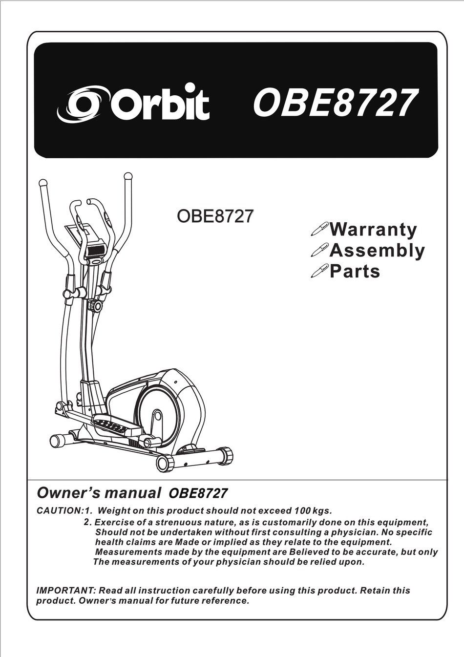 ORBIT OBE8727 OWNER
