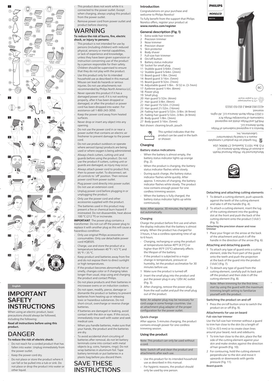 PHILIPS NORELCO MULTIGROOM 9000 QUICK START MANUAL Pdf Download