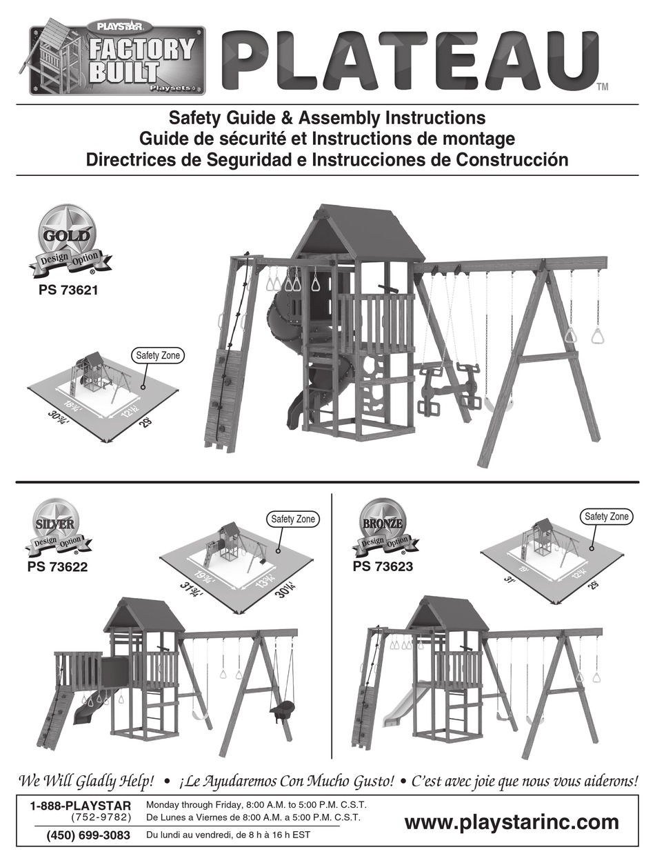 PLAYSTAR FACTORY BUILT PLATEAU PS 73621 SAFETY MANUAL & ASSEMBLY
