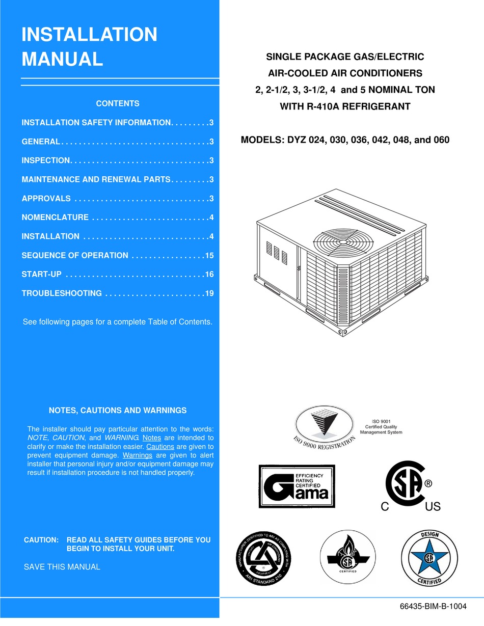 YORK DYZ 024 INSTALLATION MANUAL Pdf Download | ManualsLib