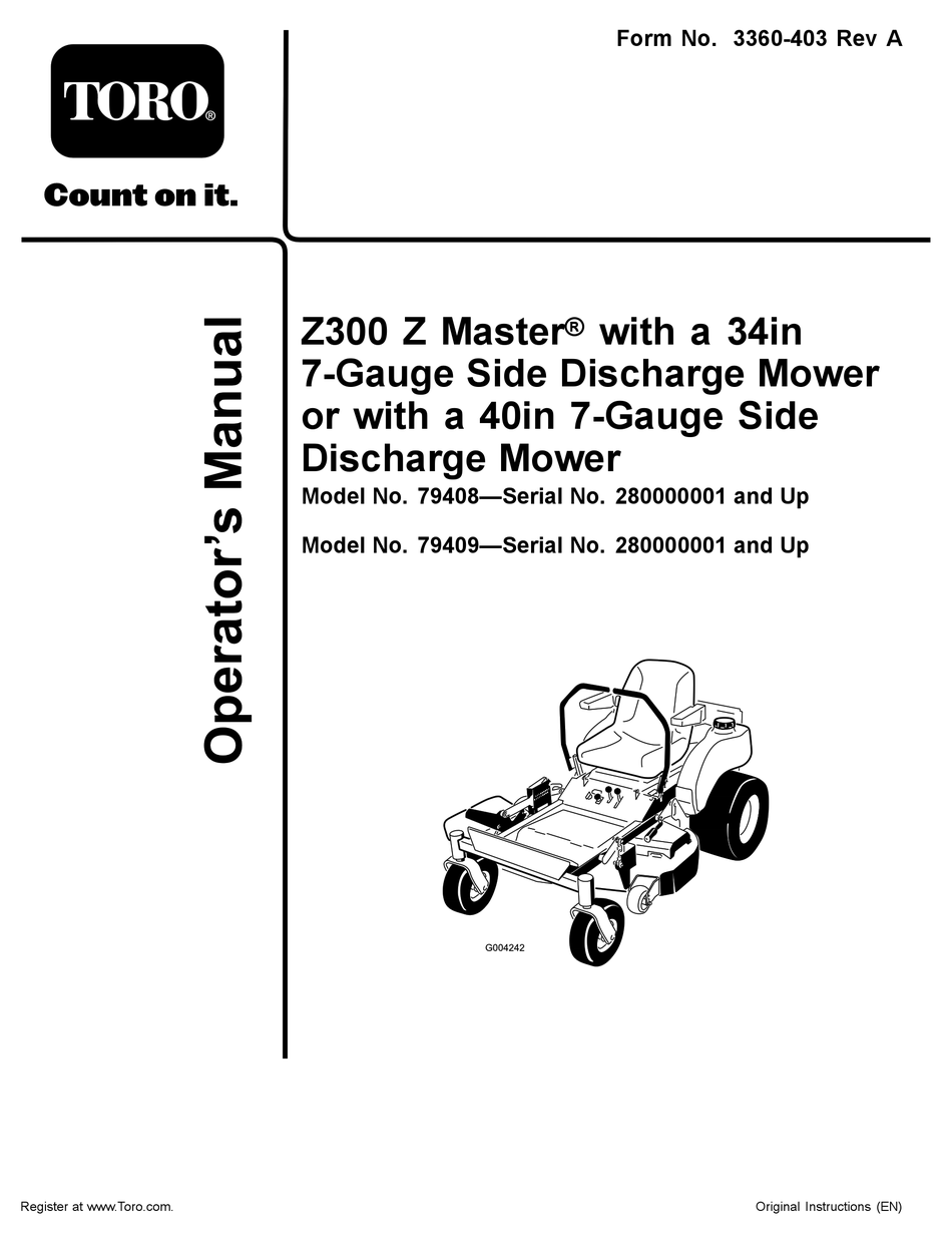 TORO Z MASTER Z300 OPERATOR'S MANUAL Pdf Download ManualsLib