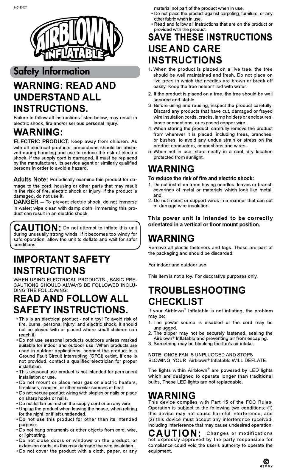 GEMMY AIRBLOWN INFLATABLE 9CEQY MANUAL Pdf Download ManualsLib
