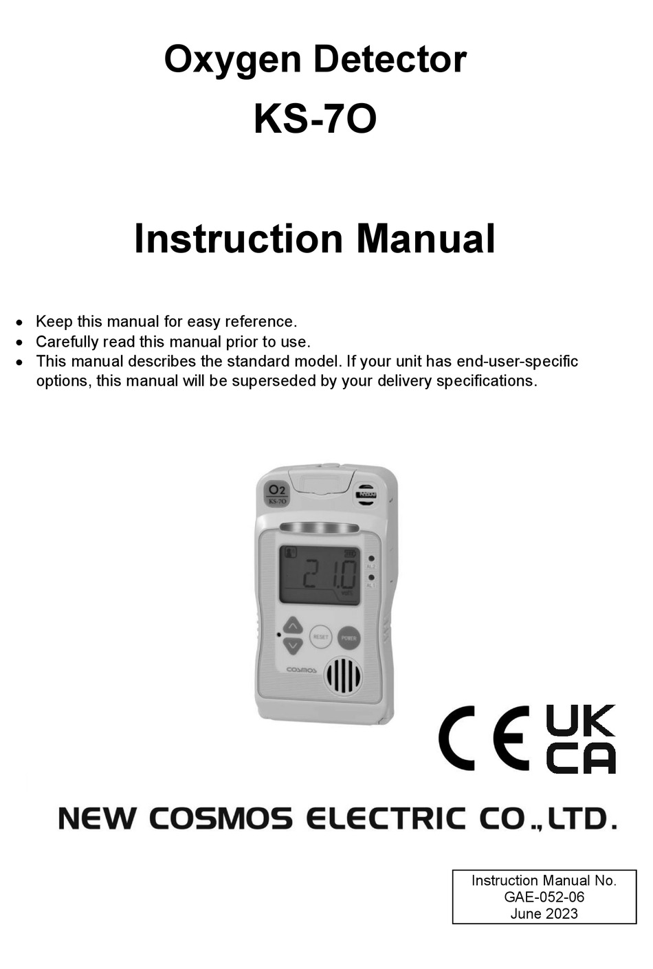 NEW COSMOS ELECTRIC KS-7O INSTRUCTION MANUAL Pdf Download | ManualsLib