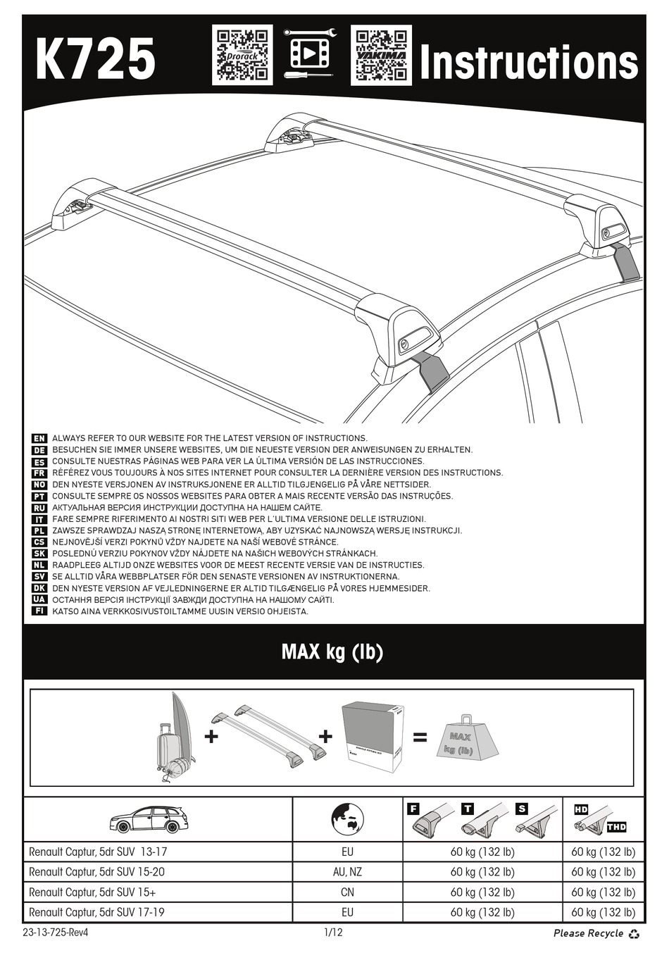 YAKIMA K725 INSTRUCTIONS MANUAL Pdf Download ManualsLib