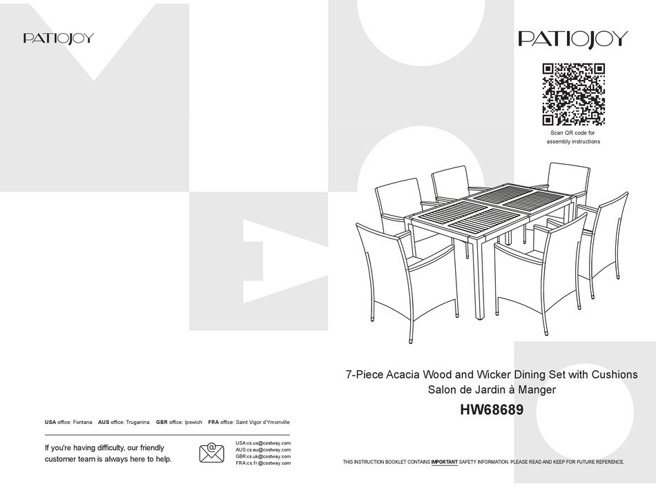 PATIOJOY HW68689 MANUAL Pdf Download ManualsLib