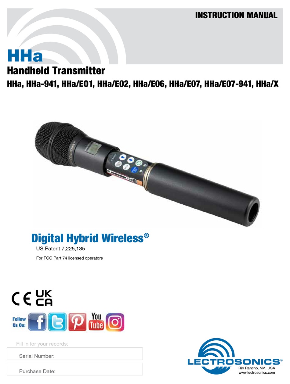 LECTROSONICS HHA941 INSTRUCTION MANUAL Pdf Download ManualsLib