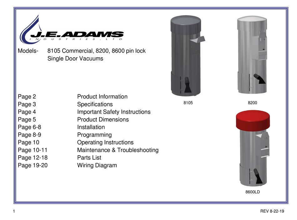 J.E. ADAMS 8200 MANUAL Pdf Download ManualsLib