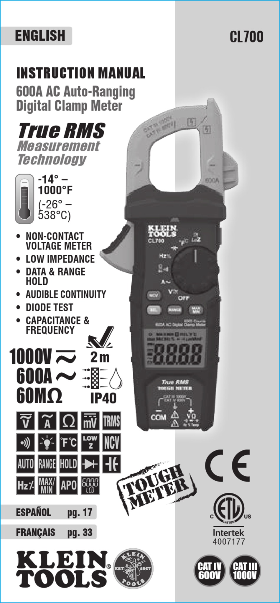 KLEIN TOOLS CL700 INSTRUCTION MANUAL Pdf Download ManualsLib