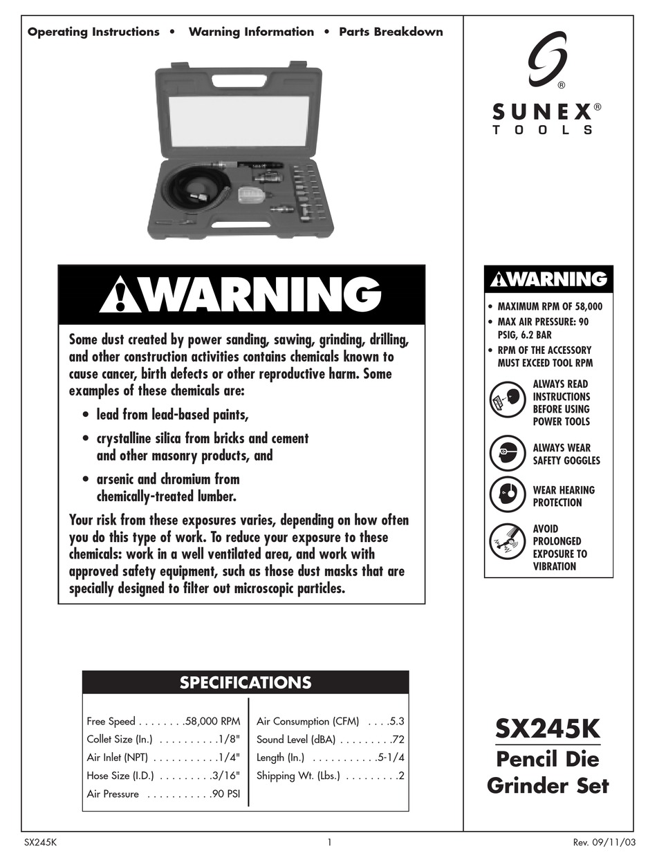 Sunex Tools Sx245k Operating Instructions Pdf Download Manualslib 3379