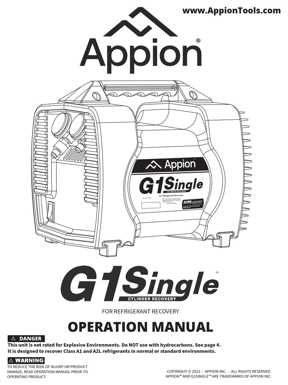 APPION G1 SINGLE OPERATION MANUAL Pdf Download ManualsLib