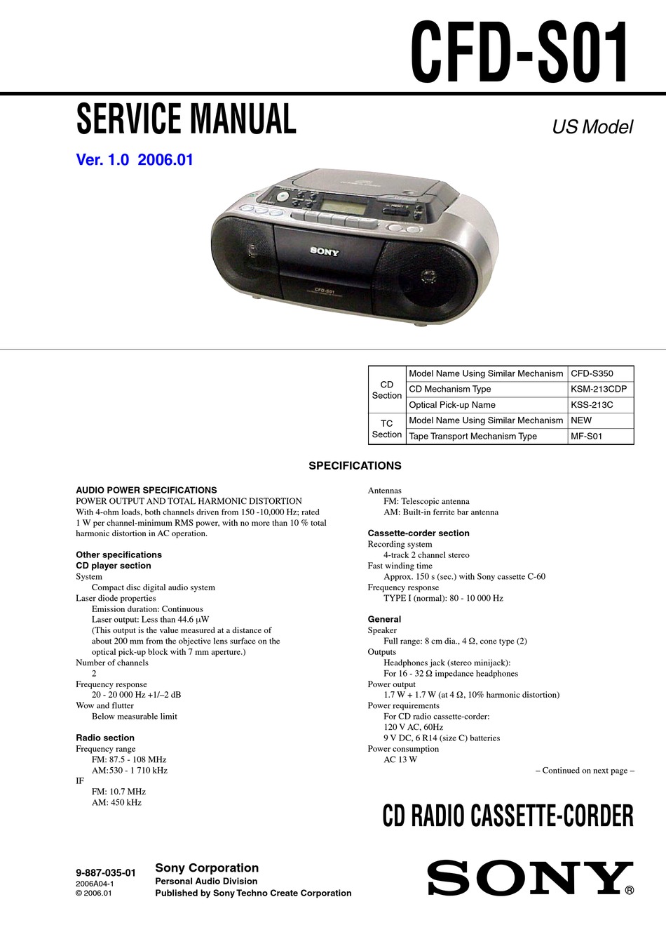 SONY CFD-S350 SERVICE MANUAL Pdf Download | ManualsLib