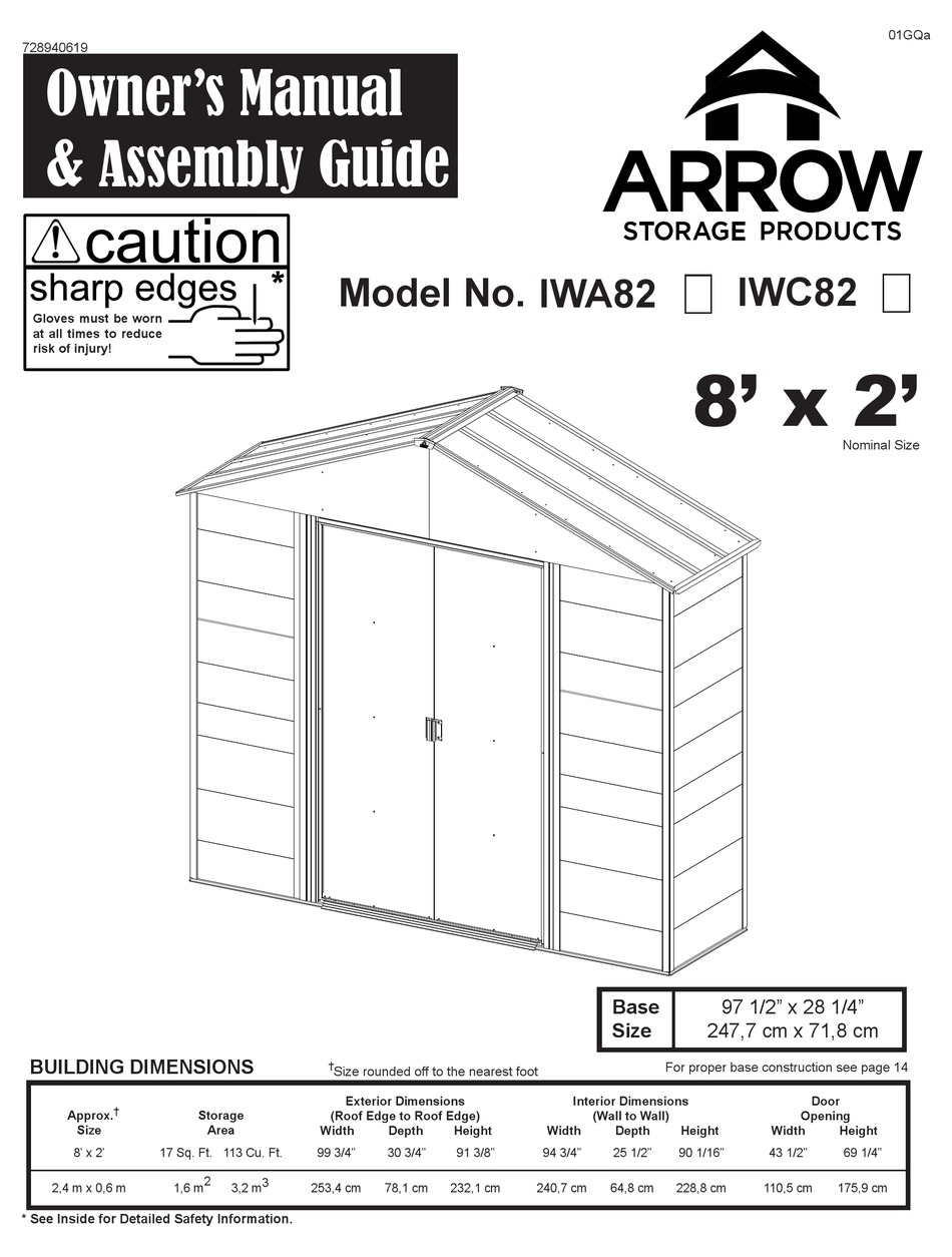ARROW STORAGE PRODUCTS IWC82 OWNER'S MANUAL & ASSEMBLY MANUAL Pdf Download ManualsLib