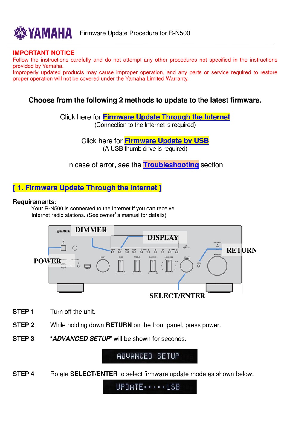YAMAHA RN500 FIRMWARE UPDATE Pdf Download ManualsLib