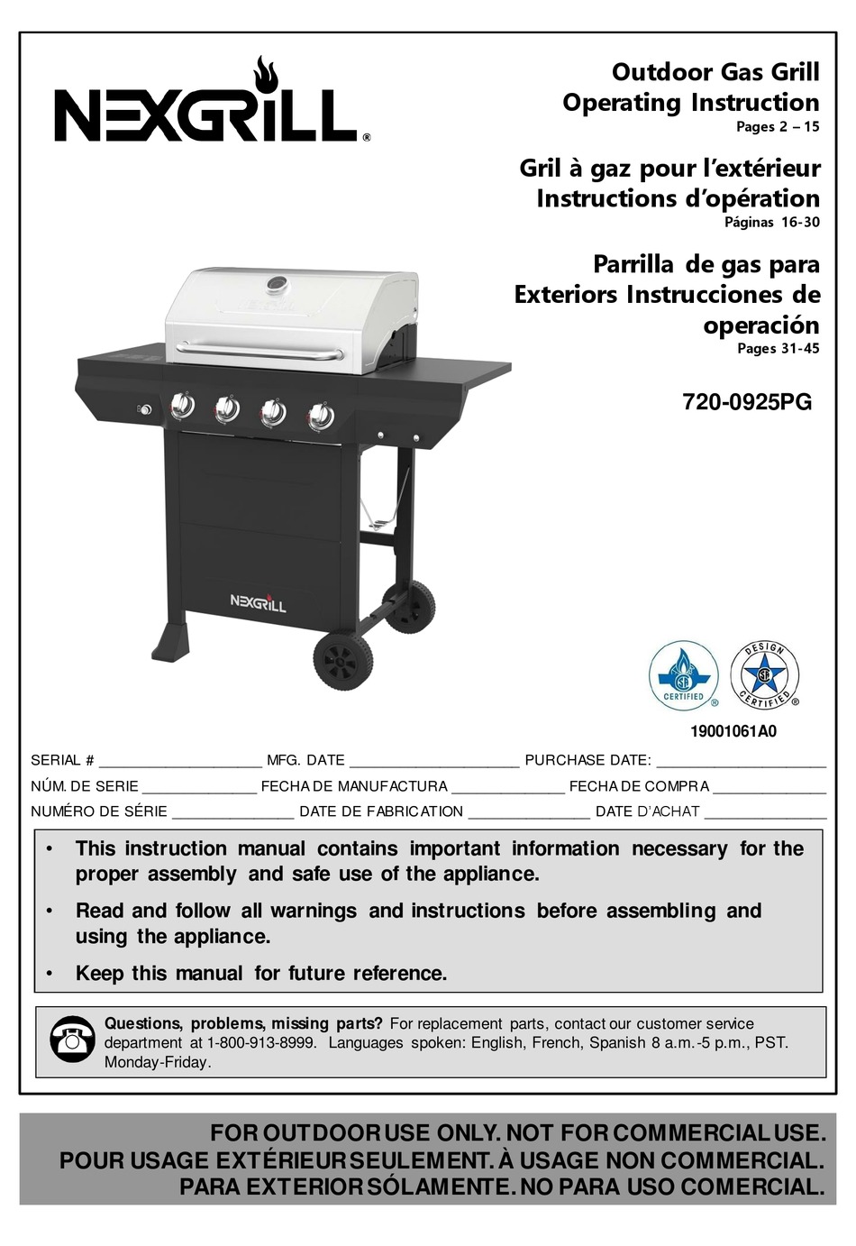 NEXGRILL 7200925PG OPERATING INSTRUCTIONS MANUAL Pdf Download ManualsLib