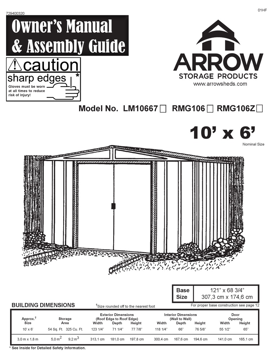 ARROW STORAGE PRODUCTS LM10667 OWNER'S MANUAL & ASSEMBLY MANUAL Pdf ...