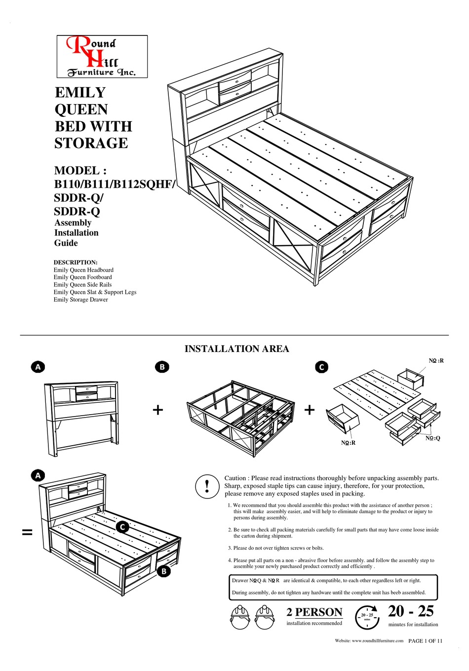 ROUND HILL FURNITURE EMILY B110 ASSEMBLY INSTRUCTIONS MANUAL Pdf