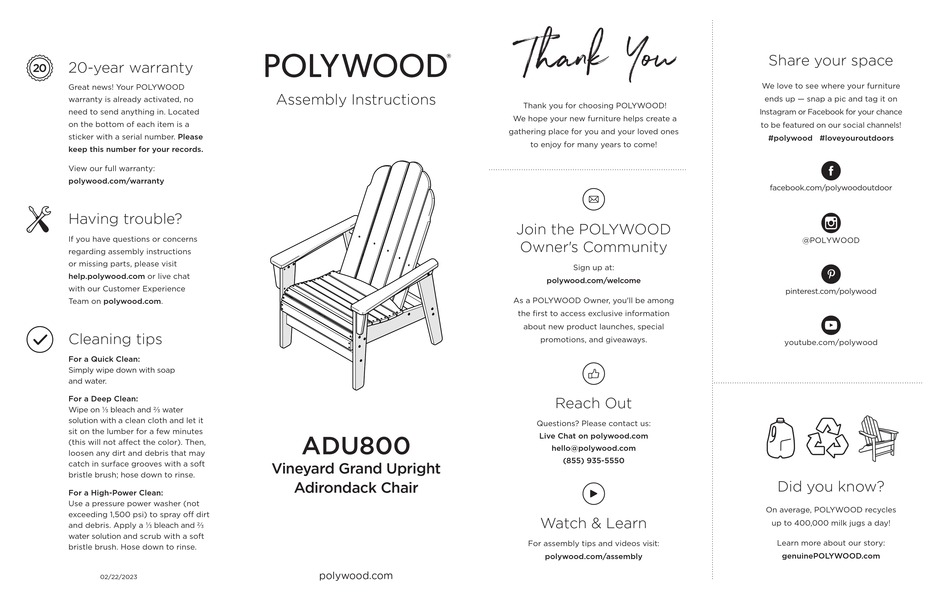 POLYWOOD ADU800 ASSEMBLY INSTRUCTIONS Pdf Download ManualsLib