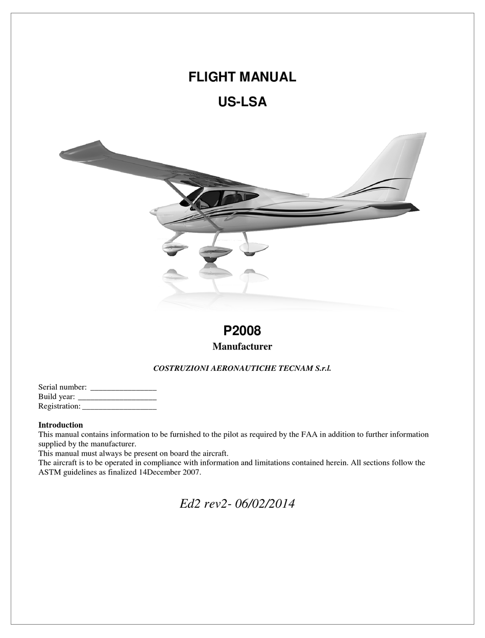 TECNAM P2008 FLIGHT MANUAL Pdf Download | ManualsLib