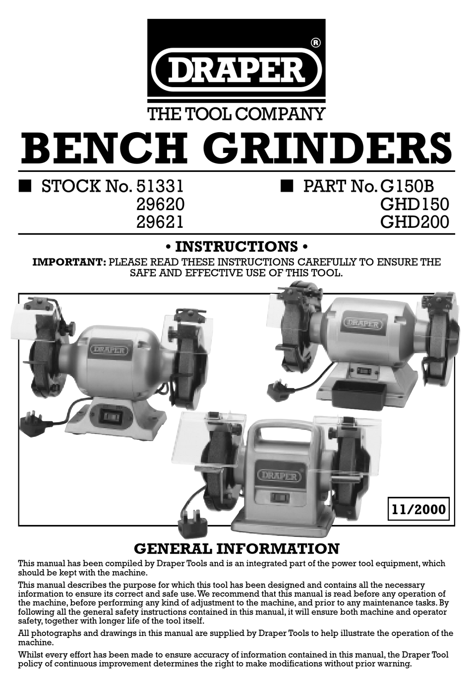 DRAPER G150B INSTRUCTIONS MANUAL Pdf Download ManualsLib