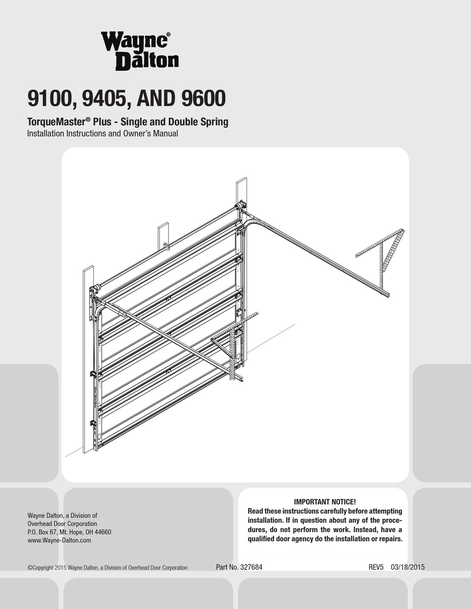 WAYNEDALTON TORQUEMASTER PLUS 9100 INSTALLATION INSTRUCTIONS AND OWNER