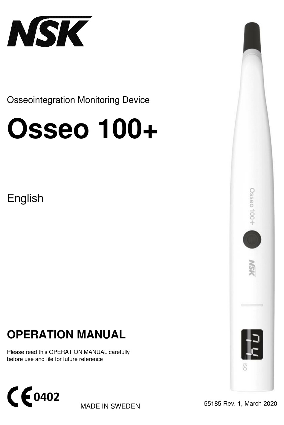 NSK OSSEO 100+ OPERATION MANUAL Pdf Download ManualsLib