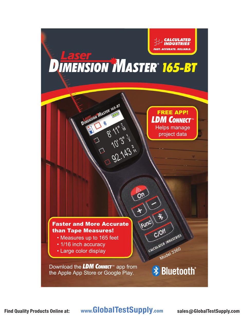 CALCULATED INDUSTRIES LASER DIMENSION MASTER 165BT MANUAL Pdf Download ManualsLib