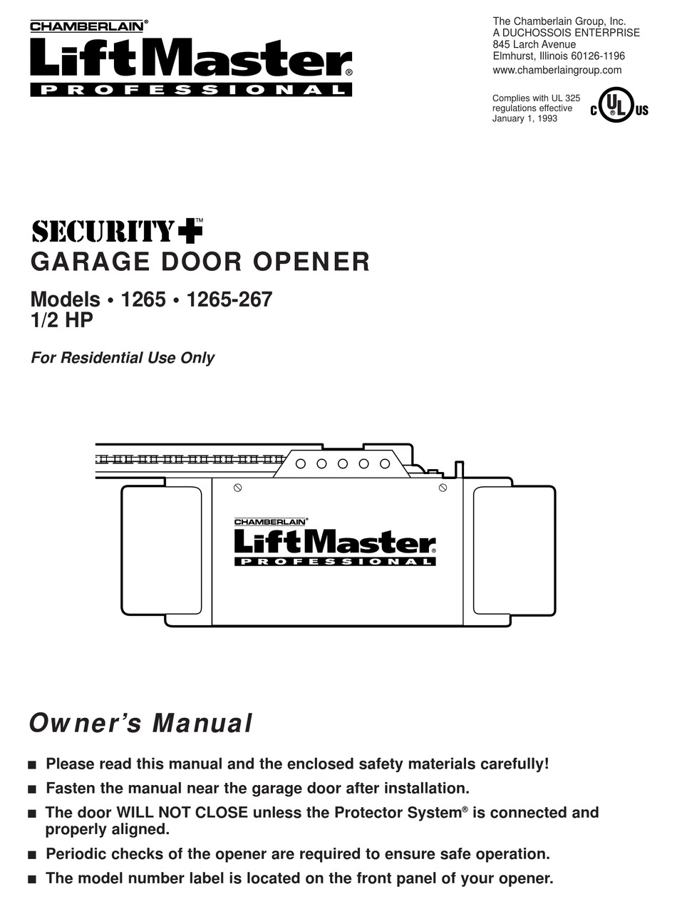 CHAMBERLAIN LIFTMASTER SECURITY 1265267 OWNER