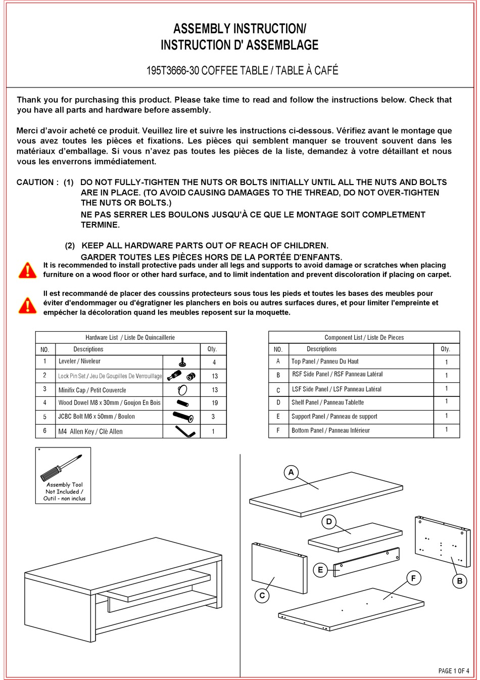 HOMELEGANCE 195T3666-30 ASSEMBLY INSTRUCTION Pdf Download | ManualsLib