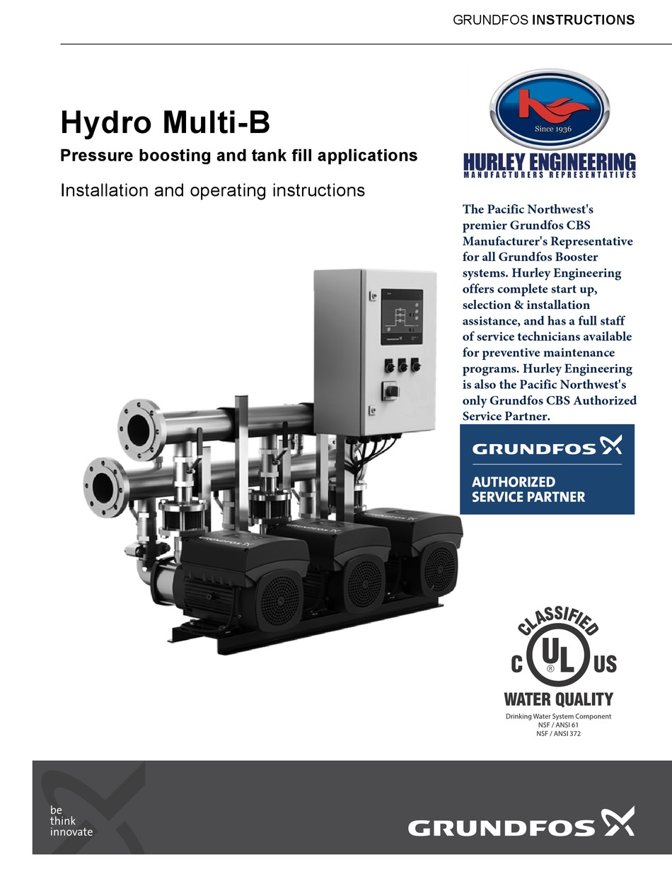 GRUNDFOS HURLEY ENGINEERING HYDRO MULTIB SERIES INSTALLATION AND