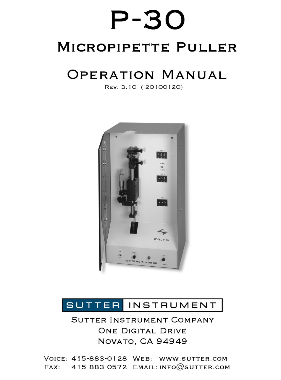 SUTTER INSTRUMENT P30 OPERATION MANUAL Pdf Download ManualsLib
