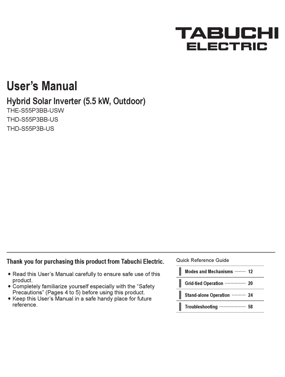 TABUCHI ELECTRIC THES55P3BBUSW USER MANUAL Pdf Download ManualsLib
