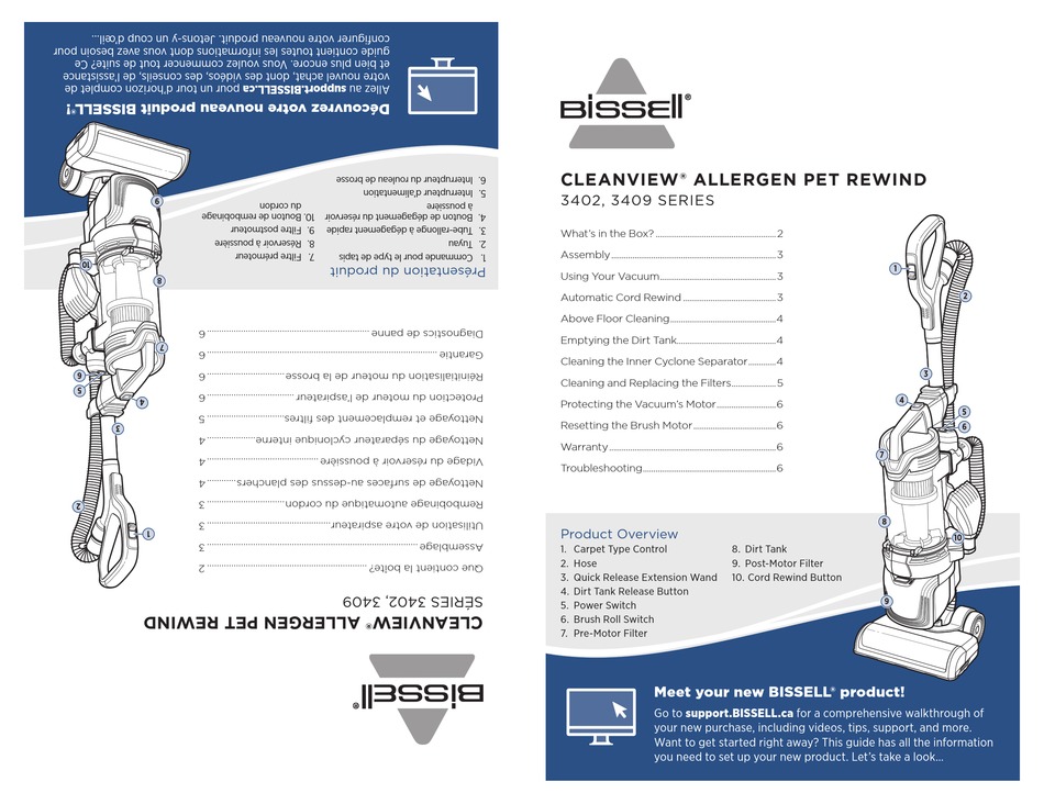 BISSELL CLEANVIEW ALLERGEN PET REWIND 3402 SERIES MANUAL Pdf Download