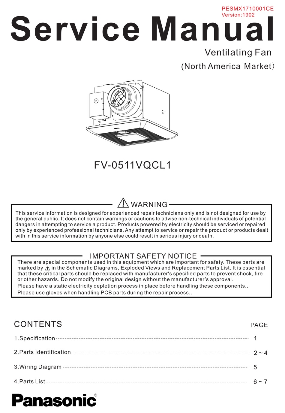 PANASONIC FV0511VQCL1 SERVICE MANUAL Pdf Download ManualsLib