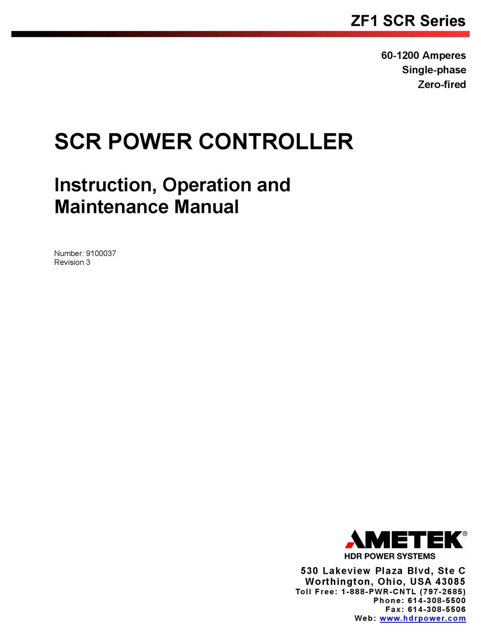 AMETEK ZF1 SCR SERIES INSTRUCTION, OPERATION AND MAINTENANCE MANUAL Pdf