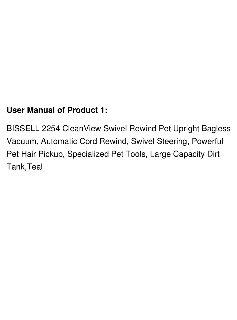 BISSELL CLEANVIEW SWIVEL PET REWIND 2256 SERIES USER MANUAL Pdf