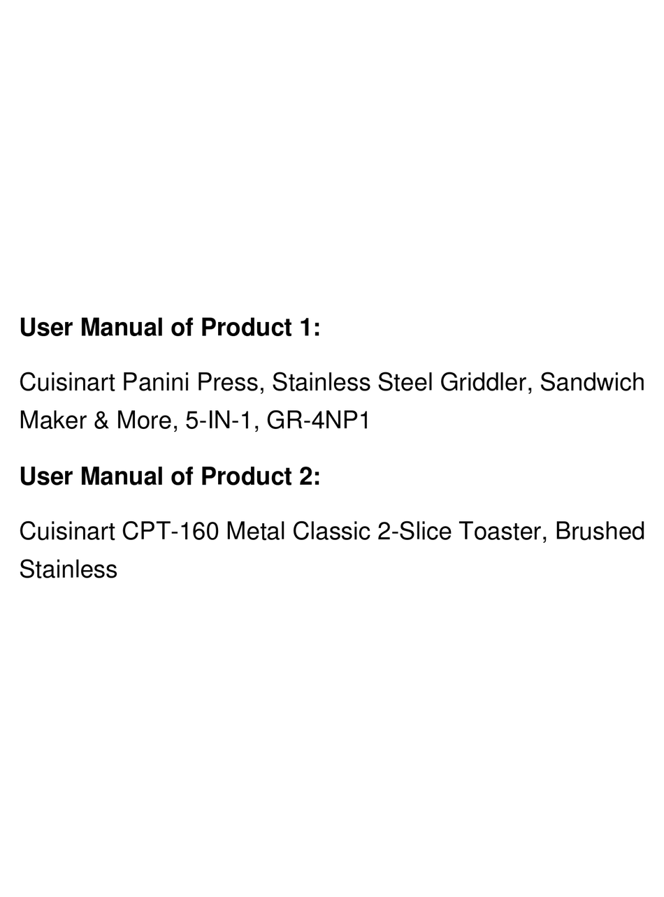 CUISINART CPT160 SERIES INSTRUCTION AND RECIPE BOOKLET Pdf Download