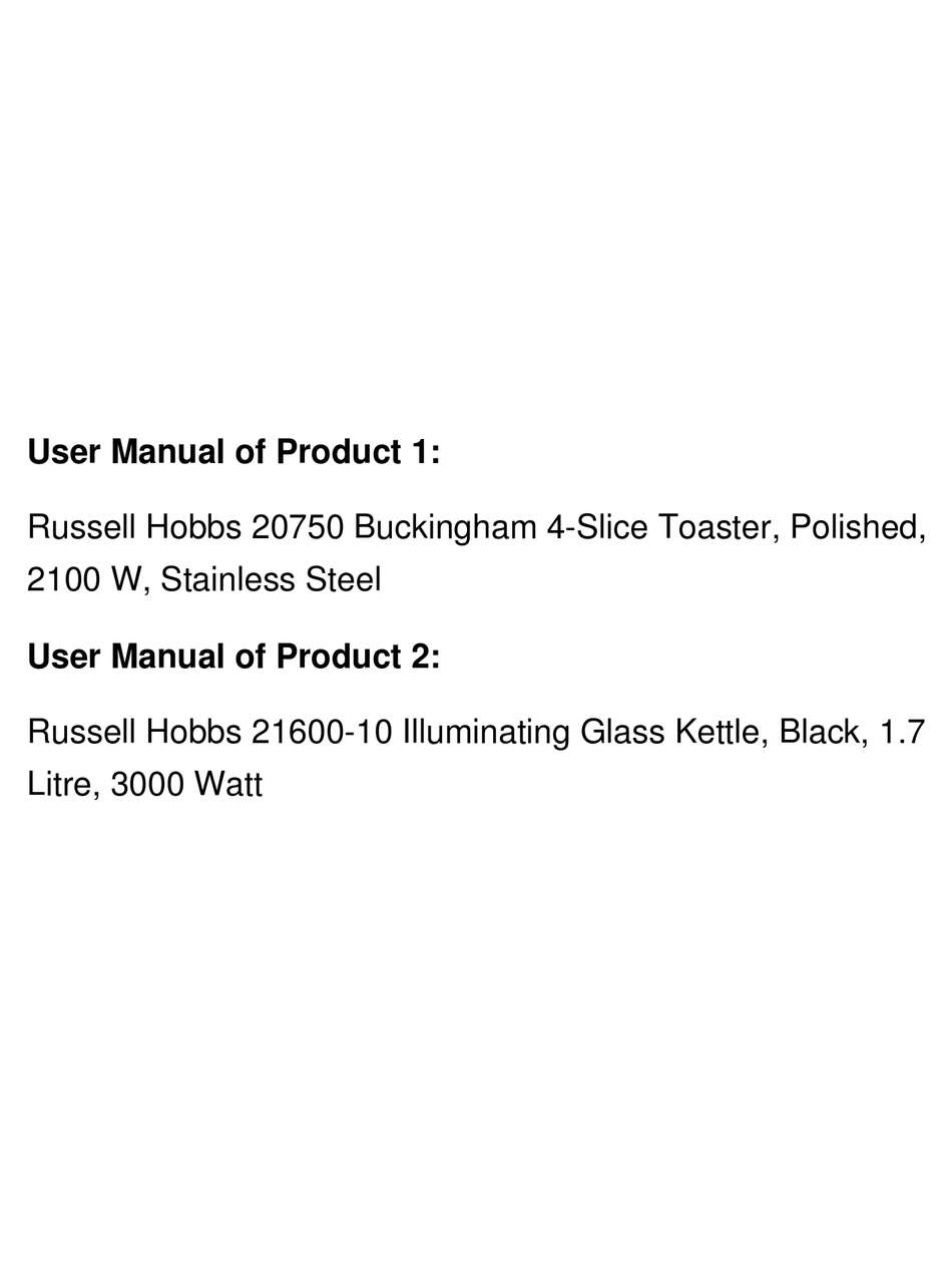 RUSSELL HOBBS 20750 INSTRUCTIONS MANUAL Pdf Download ManualsLib