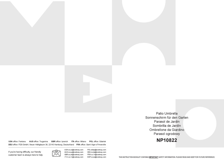 COSTWAY NP10822 INSTRUCTION BOOKLET Pdf Download ManualsLib