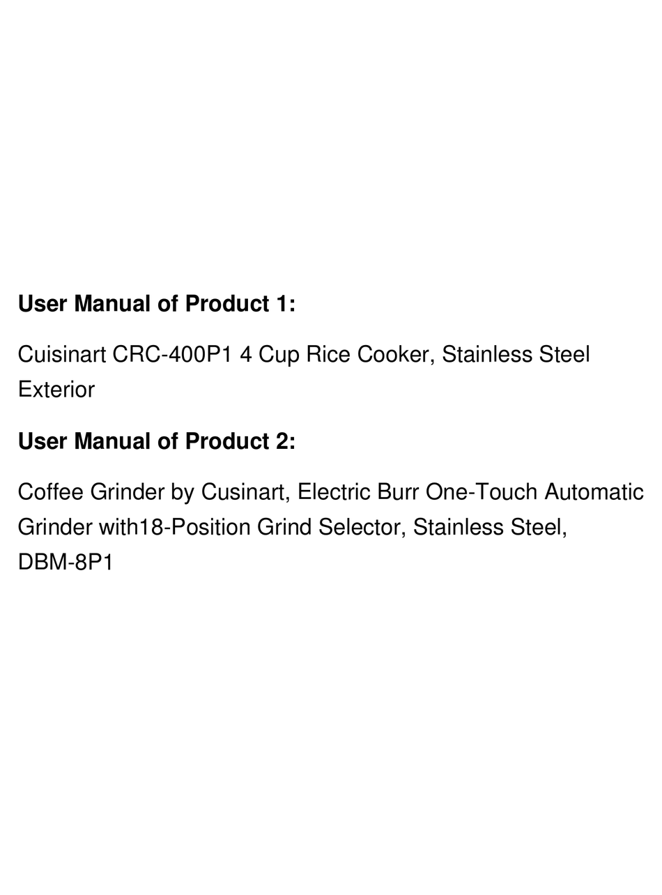 CUISINART DBM8P1 INSTRUCTION/RECIPE BOOKLET Pdf Download ManualsLib
