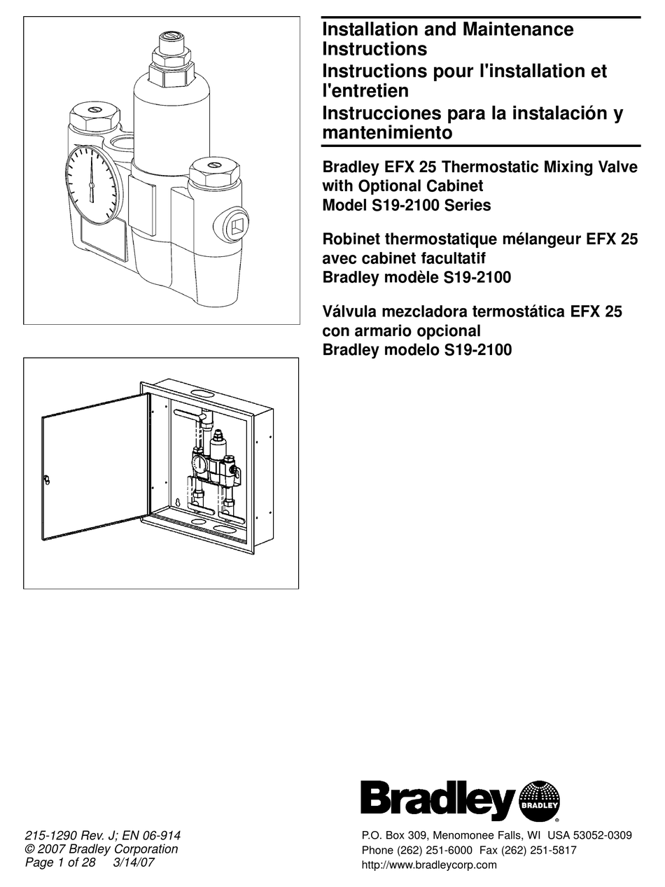 BRADLEY S192100 SERIES INSTALLATION AND MAINTENANCE INSTRUCTIONS