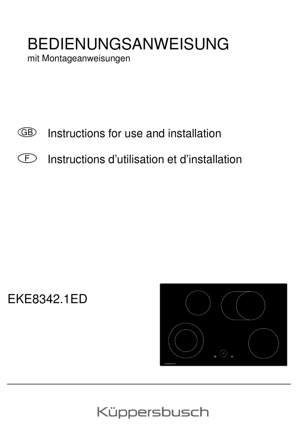 KUPPERSBUSCH EKE8342.1ED INSTRUCTIONS FOR USE AND INSTALLATION Pdf ...