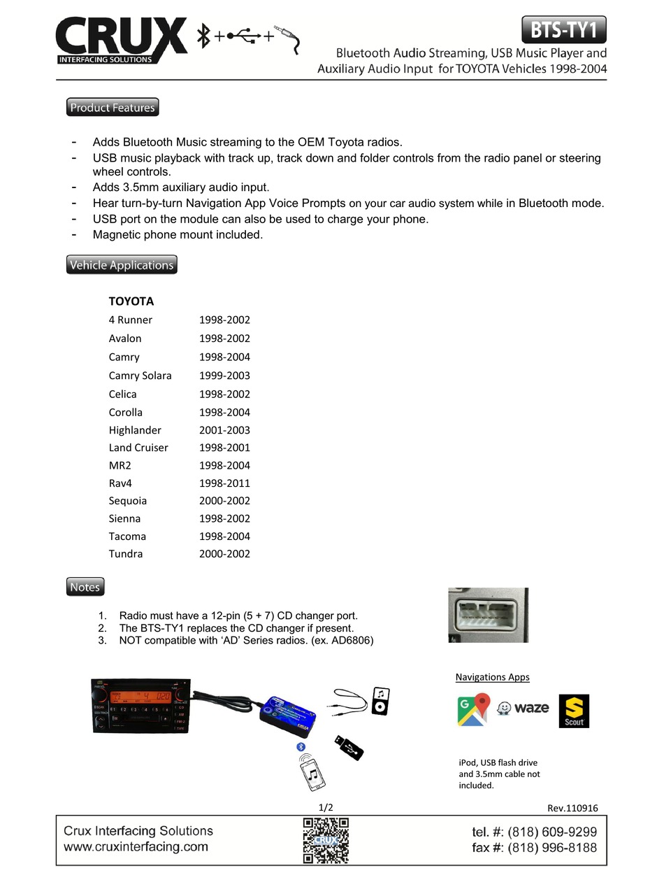 CRUX BTSTY1 MANUAL Pdf Download ManualsLib