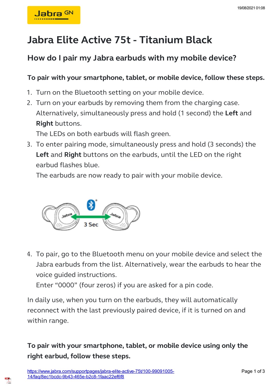 JABRA ELITE ACTIVE 75T TITANIUM BLACK QUICK START MANUAL Pdf Download