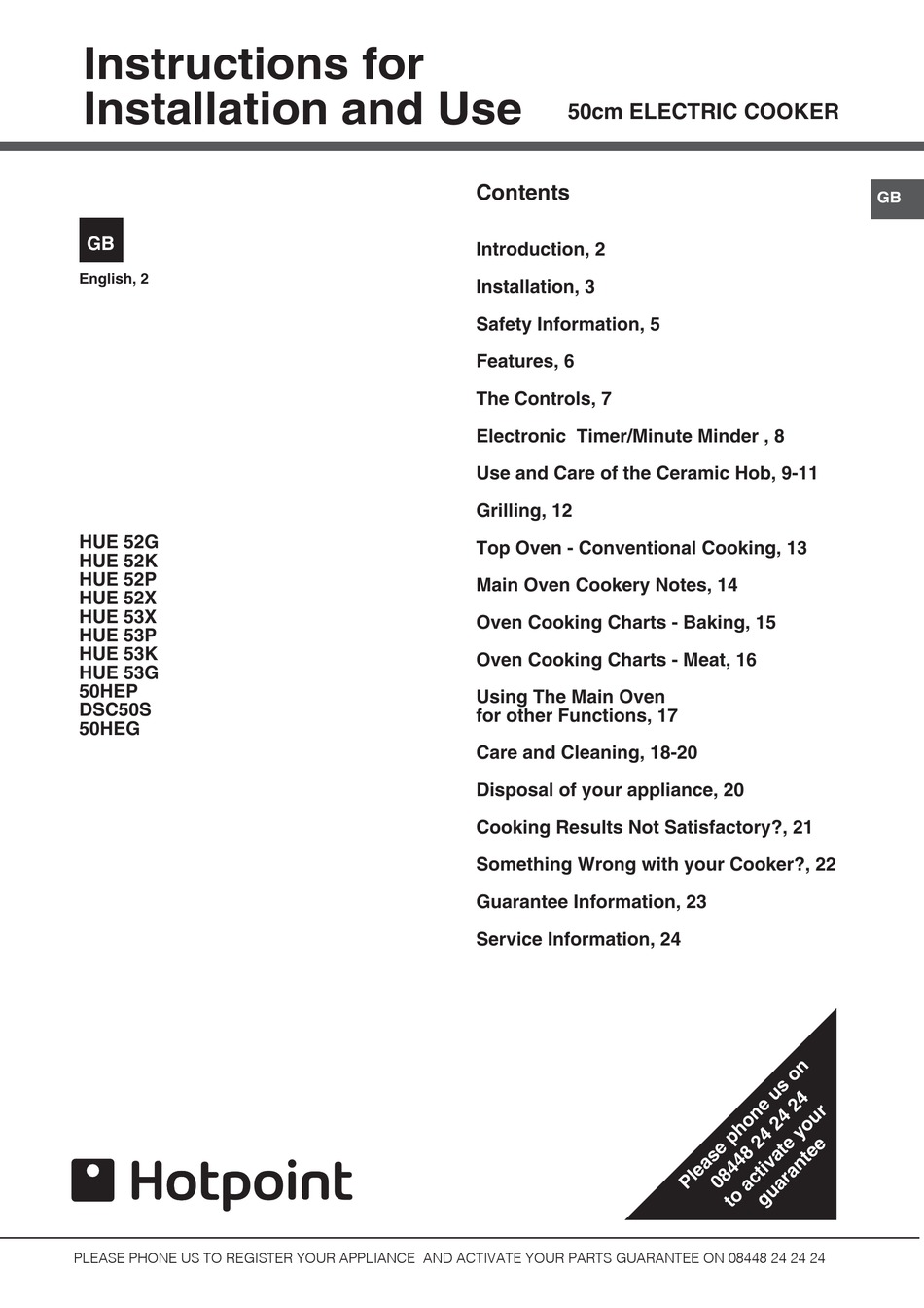 HOTPOINT HUE 52G INSTRUCTIONS FOR INSTALLATION AND USE MANUAL Pdf hotpoint-hue-52g-instructions-for-installation-and-use-manual-pdf