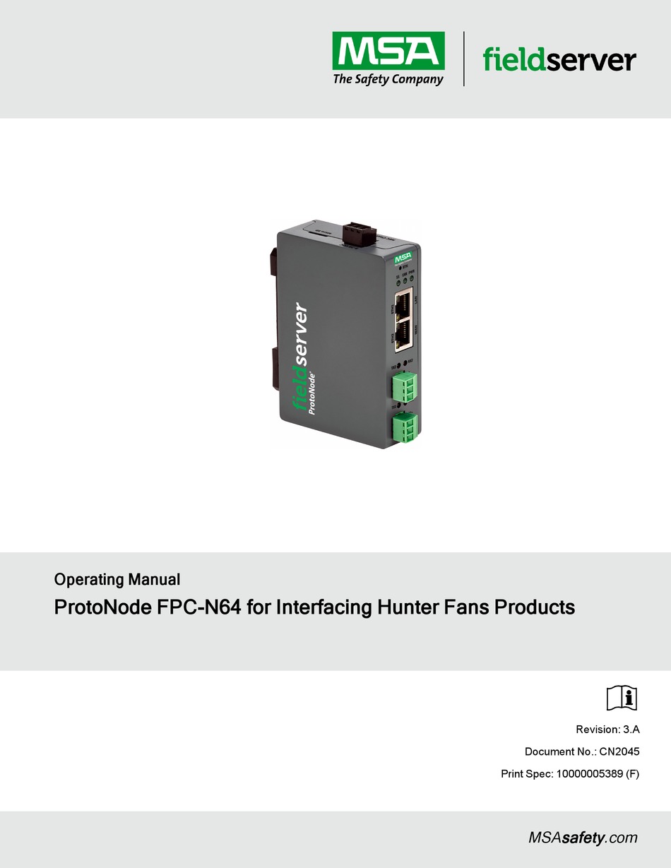 MSA FIELDSERVER PROTONODE FPCN64 OPERATING MANUAL Pdf Download