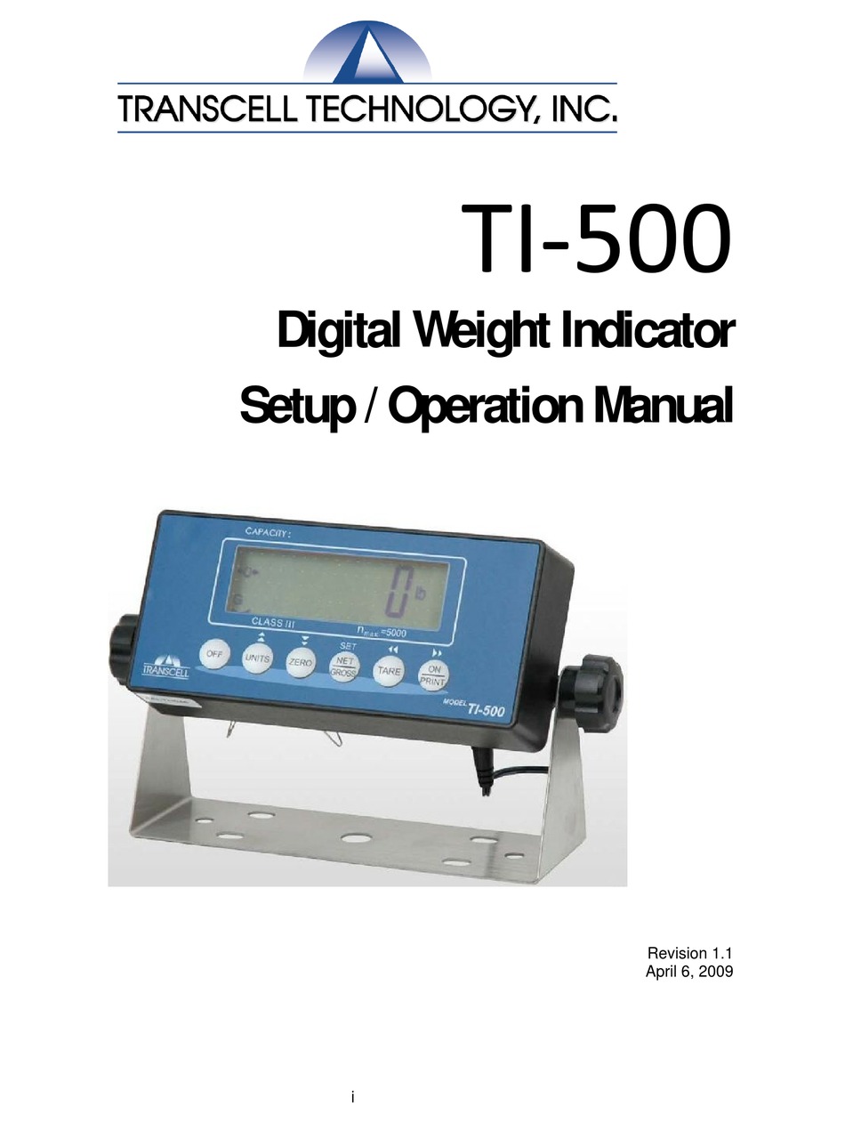 TRANSCELL TECHNOLOGY TI500 SETUP & OPERATION MANUAL Pdf Download