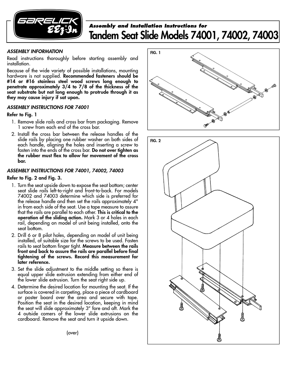 GARELICK 74003 ASSEMBLY AND INSTALLATION INSTRUCTIONS Pdf Download