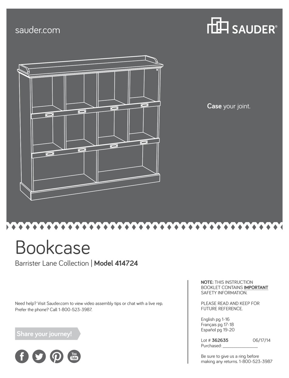 SAUDER BARRISTER LANE 414724 MANUAL Pdf Download ManualsLib