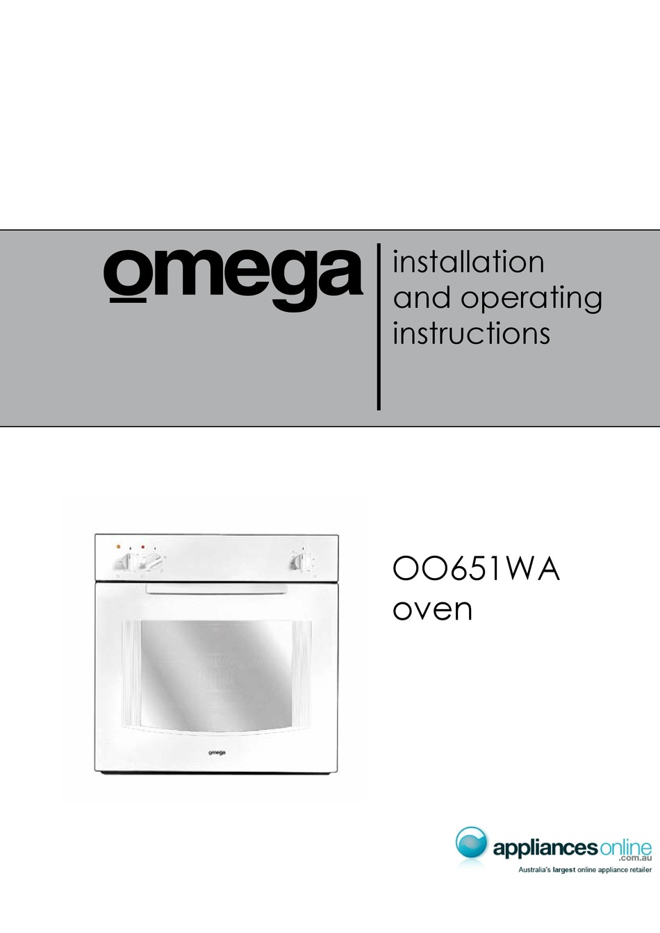 OMEGA OO651WA INSTALLATION AND OPERATING INSTRUCTIONS MANUAL Pdf