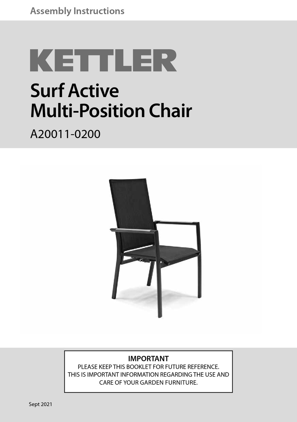 KETTLER SURF ACTIVE MULTIPOSITION CHAIR A200110200 ASSEMBLY